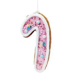 Online Christmas Forever ORN CANDY SRINKLE CANE 6.5″ PINK/BROWN W/ GLITTER & BEADS