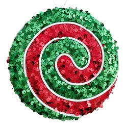 New Christmas Forever ORN CANDY SWIRL 6″ RED/GREEN SEQUINS