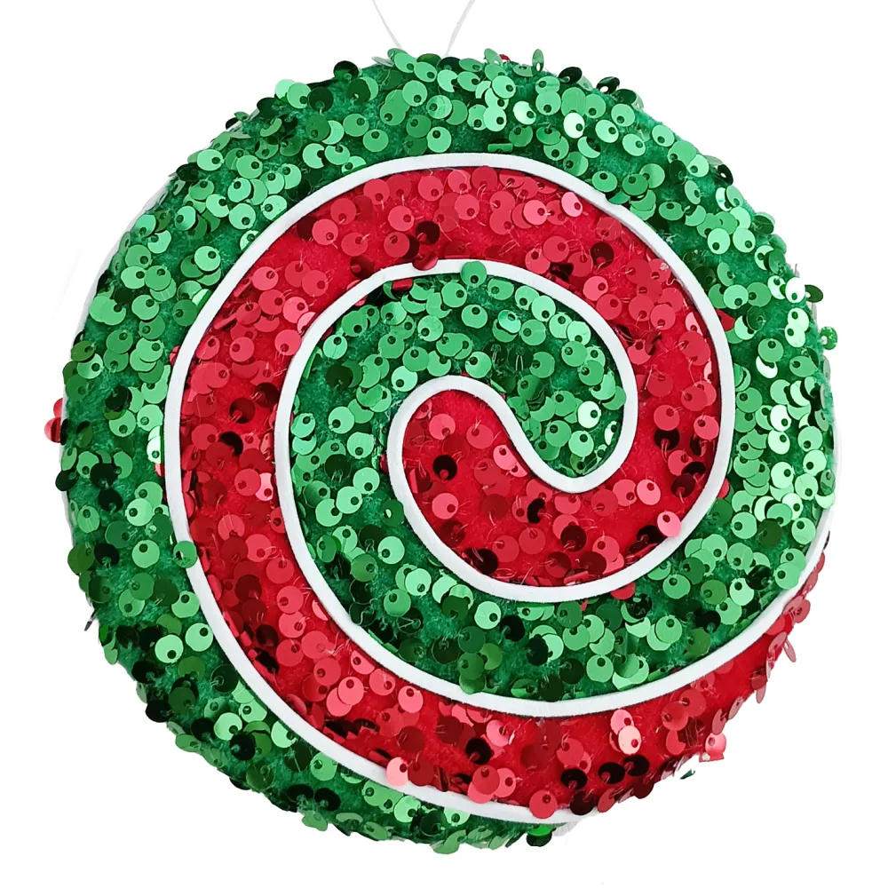 New Christmas Forever ORN CANDY SWIRL 6″ RED/GREEN SEQUINS