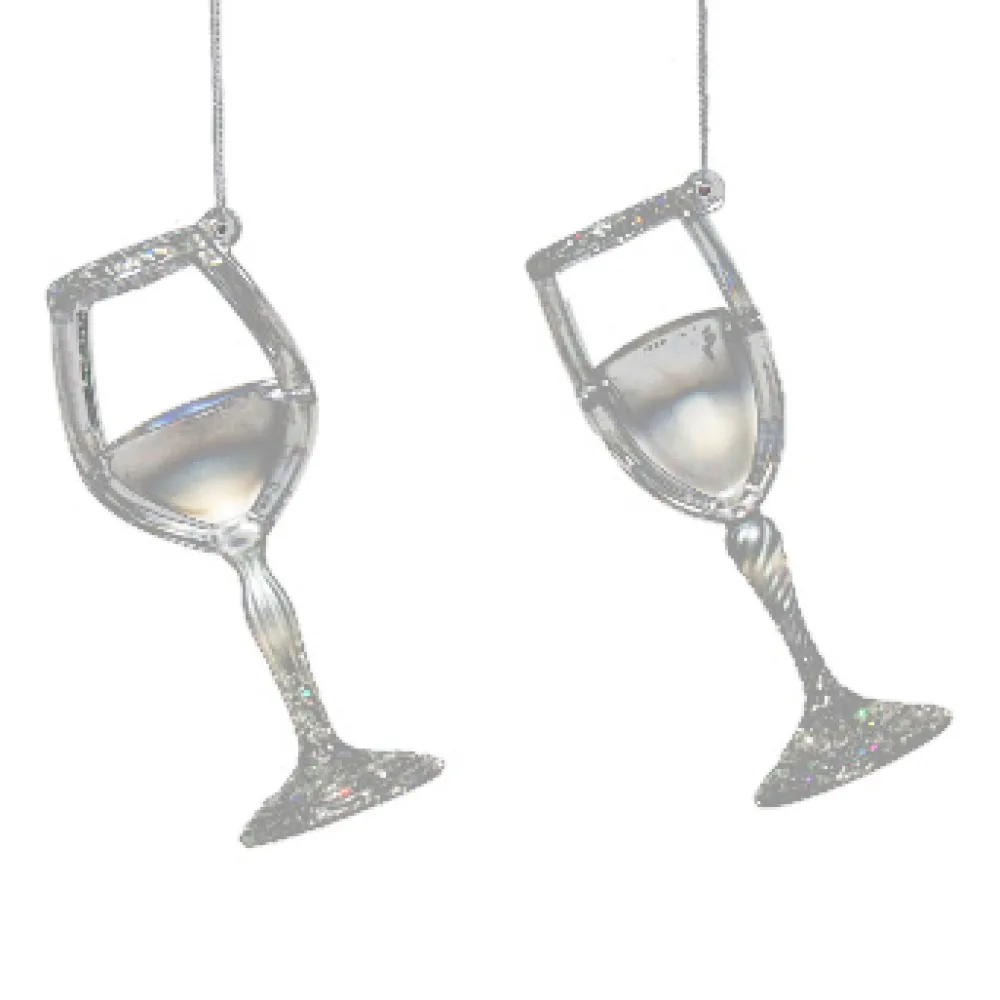 Best Christmas Forever ORN CLEAR PEARL WINE GLASS 4.5″ W/ ICE WHITE GLITTER, 2 ASSTD.