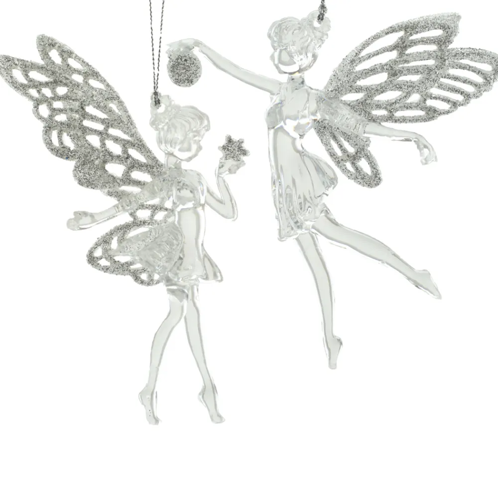 Best Christmas Forever ORN CLEAR/SILVER FAIRY 6″ W/ BRIGHT SLVR GLTR 2/S