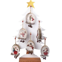 Discount Christmas Forever ORN DSP WOODEN DISC BIRCH SANTA & SNOWMAN W/ TWIGS & BELLS 5″ W/ DISPLAY 6/S