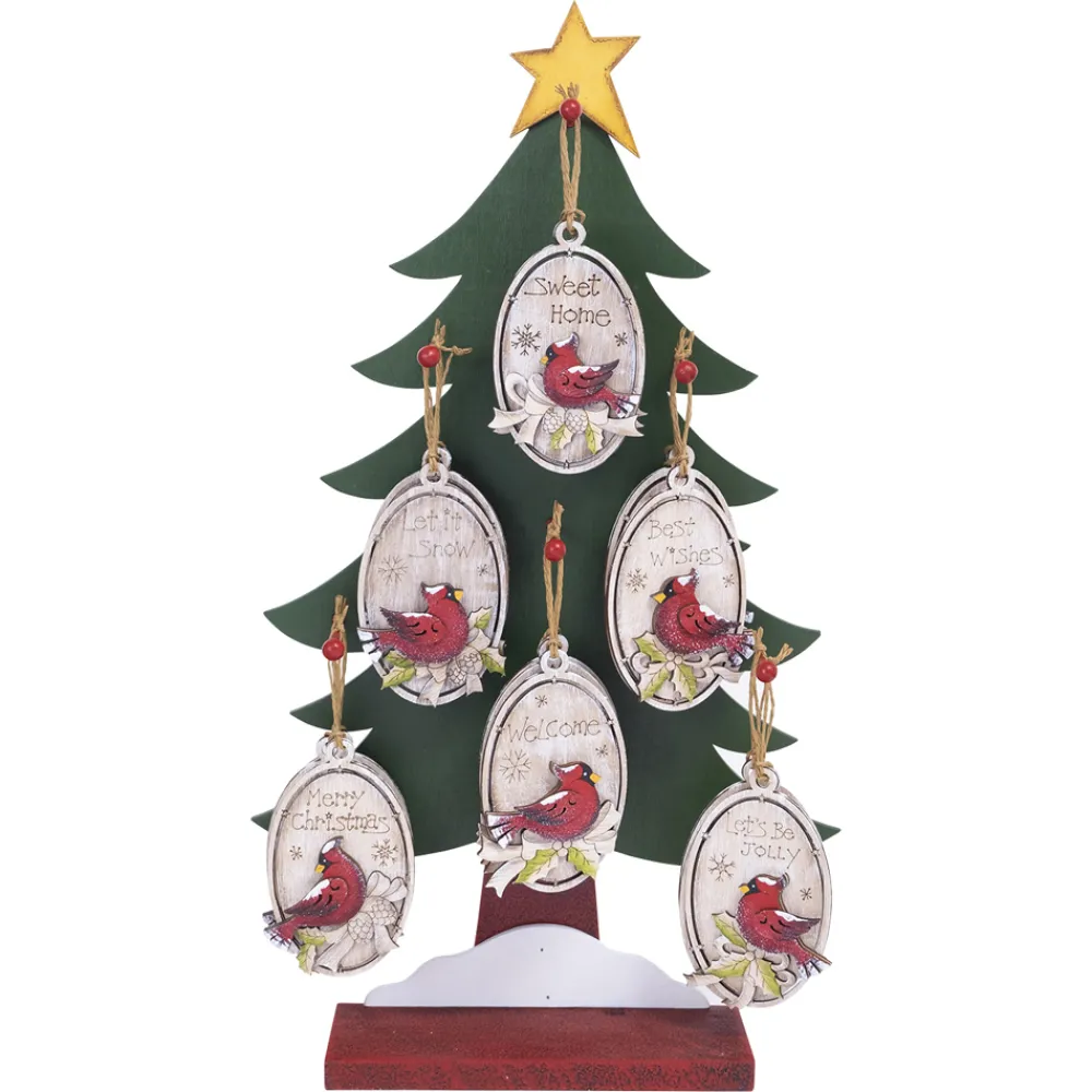 Outlet Christmas Forever ORN DSP WOODEN OVAL CARDINALS 5″ W/ DISPAY 6/S