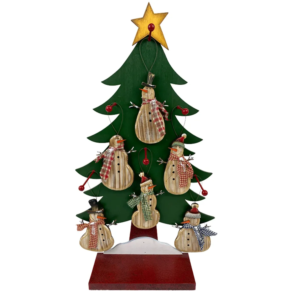 Clearance Christmas Forever ORN DSP WOODEN SNOWMAN NATURAL 5.3″ W/ DISPLAY 6/S