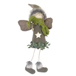 Sale Christmas Forever ORN FABRIC ANGEL 7″ BROWN W/ FAUX FUR HAT & GREEN SCARF