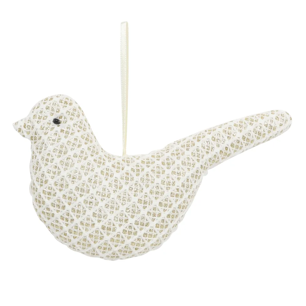 Best Christmas Forever ORN FABRIC BIRD 3.5″ CREAM/GOLD