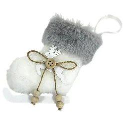 Best Christmas Forever ORN FABRIC BOOT FAUX FUR WHITE 4″ W/ REINDEER