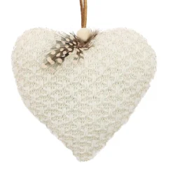 Sale Christmas Forever ORN FABRIC HEART 4.5″ CREAM/GOLD W/ FEATHER
