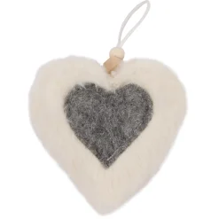 Outlet Christmas Forever ORN FABRIC HEART 4.5″ IVORY FUR W/ GRAY HEART
