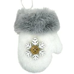 Online Christmas Forever ORN FABRIC MITTEN FAUX FUR WHITE 4″ W/ SNOWFLAKE