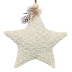 Sale Christmas Forever ORN FABRIC STAR 4.5″ CREAM/GOLD W/ FEATHER