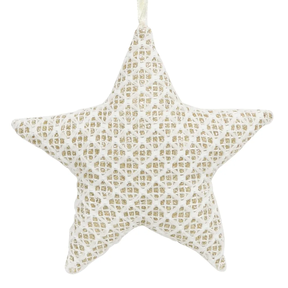 Online Christmas Forever ORN FABRIC STAR 4.5″ CREAM/GOLD