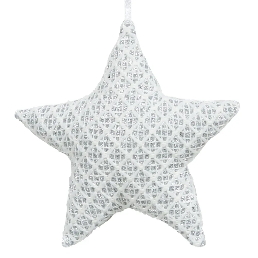 Best Christmas Forever ORN FABRIC STAR 4.5″ WHITE/SILVER