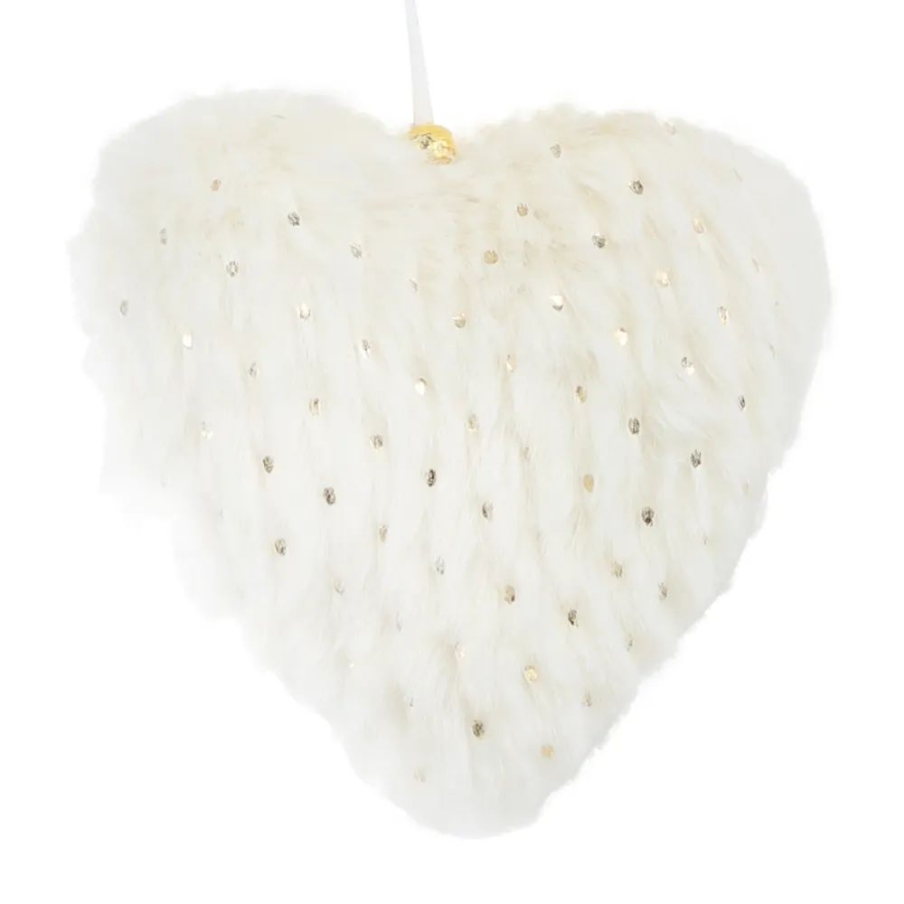 Outlet Christmas Forever ORN FUR HEART 4″ IVORY/GOLD