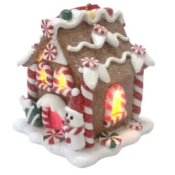 Clearance Christmas Forever ORN GINGERBREAD MINI HOUSE 3.3″ W/ LED (YELLOW) CLAY DOUGH