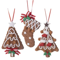 Outlet Christmas Forever ORN GINGERBREAD RESIN 5″ XMAS TREEx2 & STOCKING 3/S