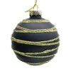 New Christmas Forever ORN GLASS BALL 3″ BLACK W/ GOLD GLITTER CIRCLES
