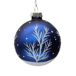 Clearance Christmas Forever ORN GLASS BALL 3″ BLUE MATTE W/ GLITTER WHITE TREE