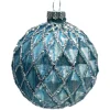 Best Christmas Forever ORN GLASS BALL 3″ BLUE MATT DIAMOND W/ CHAMPAGNE GLITTER