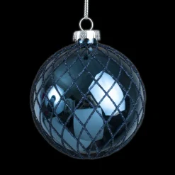 Outlet Christmas Forever ORN GLASS BALL 3″ BLUE- NAVY SHINY W/ BLUE DIAMOND GLITTER DESIGN