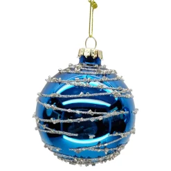 Clearance Christmas Forever ORN GLASS BALL 3″ BLUE SHINY W/SILVER GLITTER SWIRL