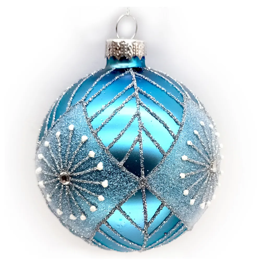 New Christmas Forever ORN GLASS BALL 3″ BLUE W/ GLITTER STAR BURST PATTERN