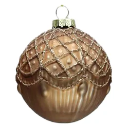 Christmas Forever ORN GLASS BALL 3″ BROWN MATT SCALLOP W/ GLITTER