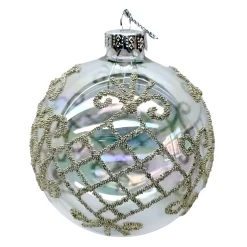 Clearance Christmas Forever ORN GLASS BALL 3″ CLEAR IRRD. W/GLITTER CELTIC PATTERN