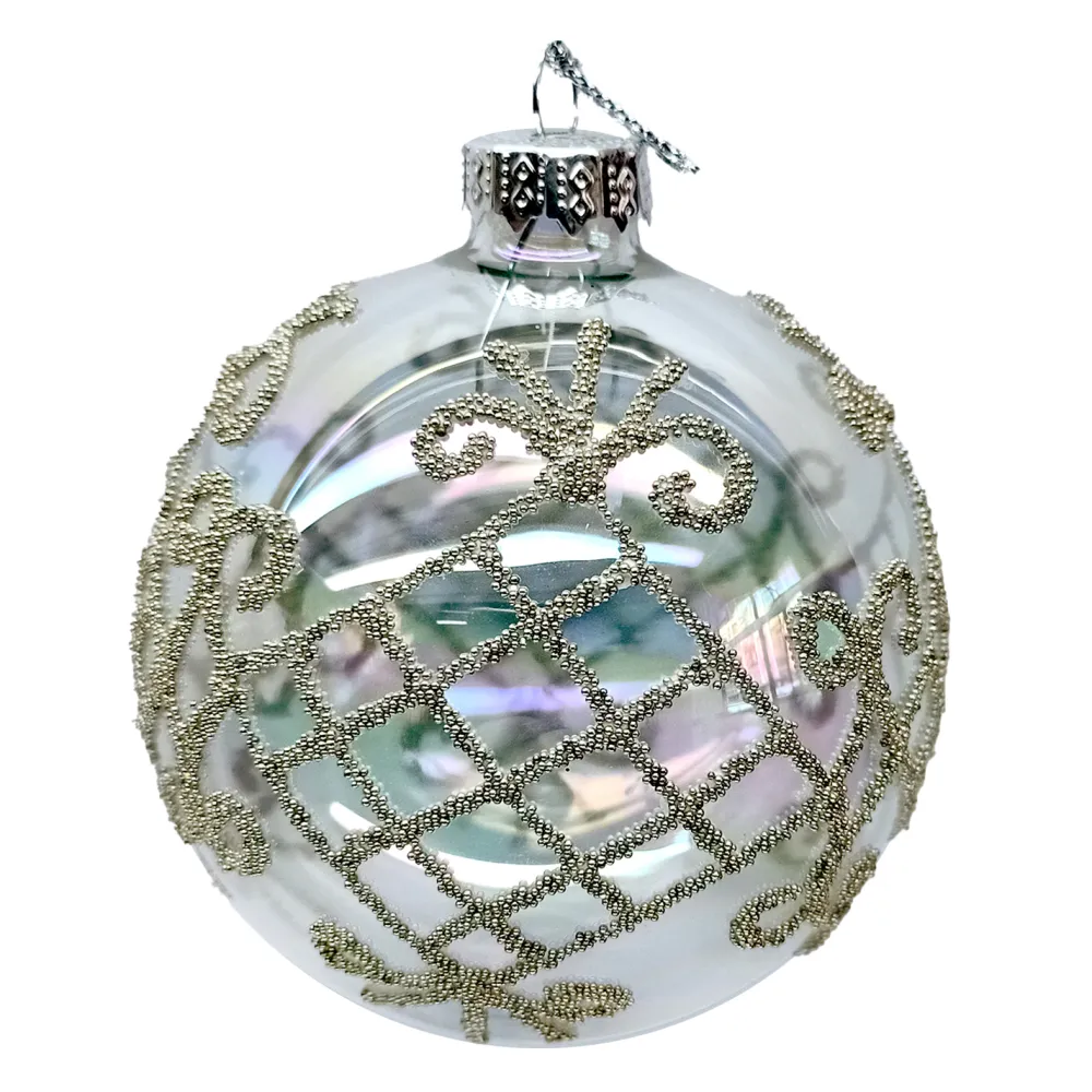 Clearance Christmas Forever ORN GLASS BALL 3″ CLEAR IRRD. W/GLITTER CELTIC PATTERN