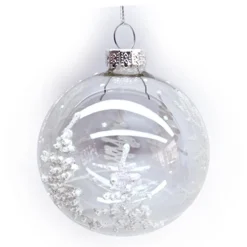 Clearance Christmas Forever ORN GLASS BALL 3″ CLEAR W/ GLITTER TREE PATTERN