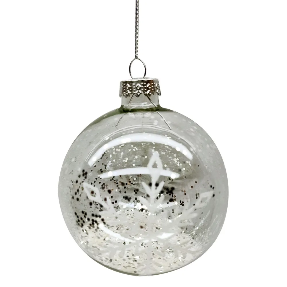 Christmas Forever ORN GLASS BALL 3″ CLEAR W/WHITE SNOWFLAKE PATTERN