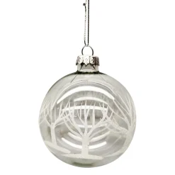 Christmas Forever ORN GLASS BALL 3″ CLEAR W/WHITE TREE PATTERN