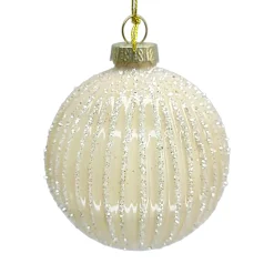 Outlet Christmas Forever ORN GLASS BALL 3″ CREAM PEARL MELON W/ GLITTER