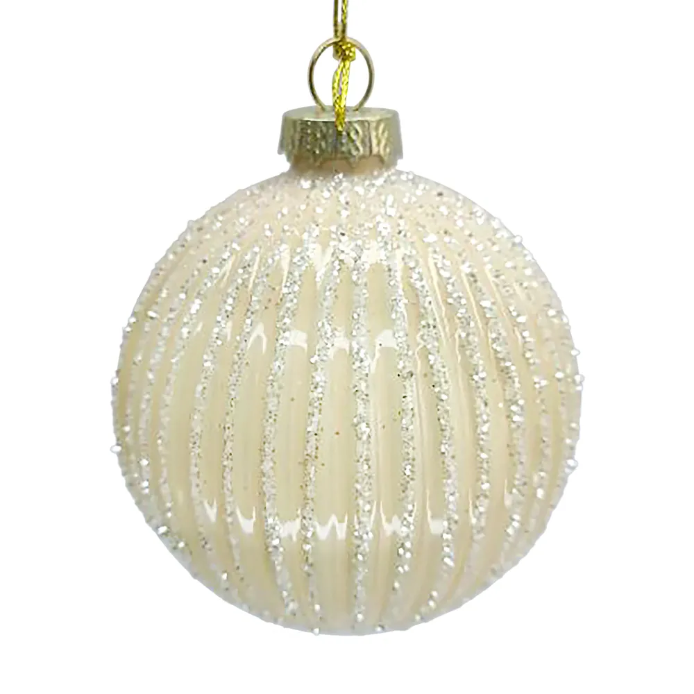 Outlet Christmas Forever ORN GLASS BALL 3″ CREAM PEARL MELON W/ GLITTER