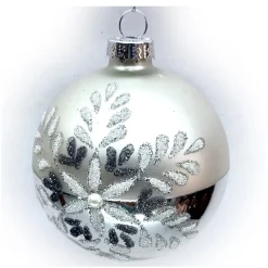Outlet Christmas Forever ORN GLASS BALL 3″ GOLD SILVER MATTE W/ GLITTER SNOWFLAKE WITH BEADS