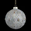 Outlet Christmas Forever ORN GLASS BALL 3″ GRAY W/GOLD DIAMOND PATTERN