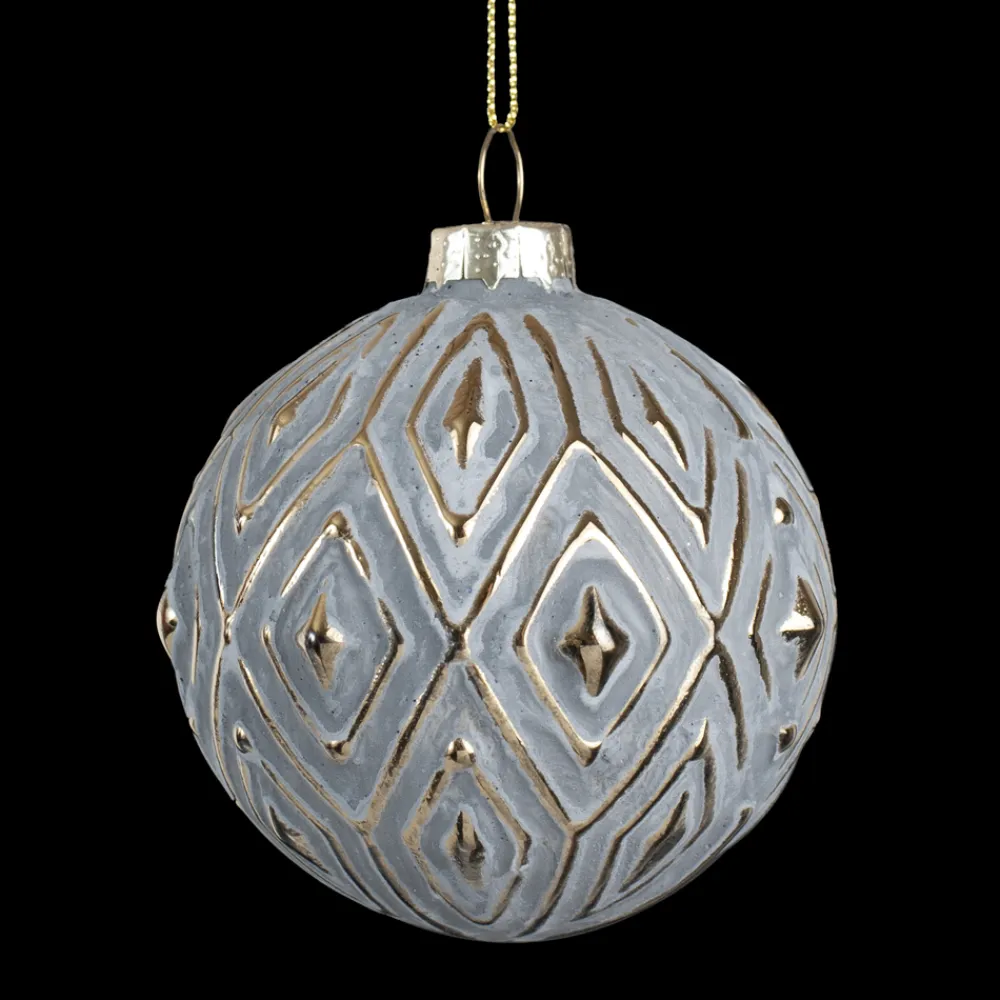 Outlet Christmas Forever ORN GLASS BALL 3″ GRAY W/GOLD DIAMOND PATTERN