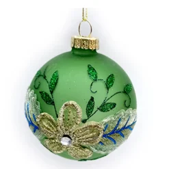 Online Christmas Forever ORN GLASS BALL 3″ GREEN DECORATED W/ GLITTER & SEQUINS & BEADS
