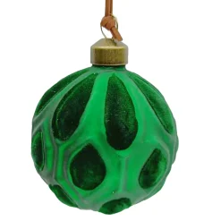 New Christmas Forever ORN GLASS BALL 3″ GREEN EMERALD W/ DROPLET FLOCKING