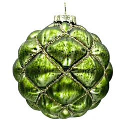 Christmas Forever ORN GLASS BALL 3″ GREEN FOREST BUBBLE W/ CHAMPAGNE GLITTER