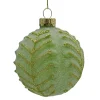 Best Christmas Forever ORN GLASS BALL 3″ GREEN MINT LEAF W/ FROST & GLITTER
