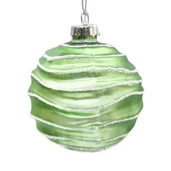 Clearance Christmas Forever ORN GLASS BALL 3″ GREEN MINT W/ WAVE ICE GLITTER
