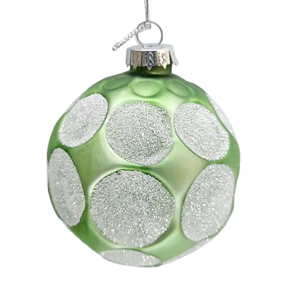 Christmas Forever ORN GLASS BALL 3″ GREEN MINT W/ CIRCLE ICE GLITTER