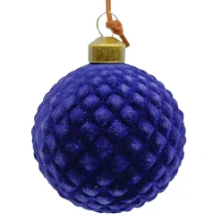 New Christmas Forever ORN GLASS BALL 3″ NAVY W/ DIAMOND FLOCKED