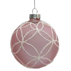 Best Christmas Forever ORN GLASS BALL 3″ PINF FROST FLORAL W/ WHITE GLITTER