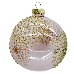 Clearance Christmas Forever ORN GLASS BALL 3″ PINK CLEAR W/ GOLD GLITTER