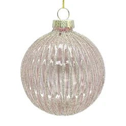 New Christmas Forever ORN GLASS BALL 3″ PINK CLEAR MELON W/ GOLD GLITTER