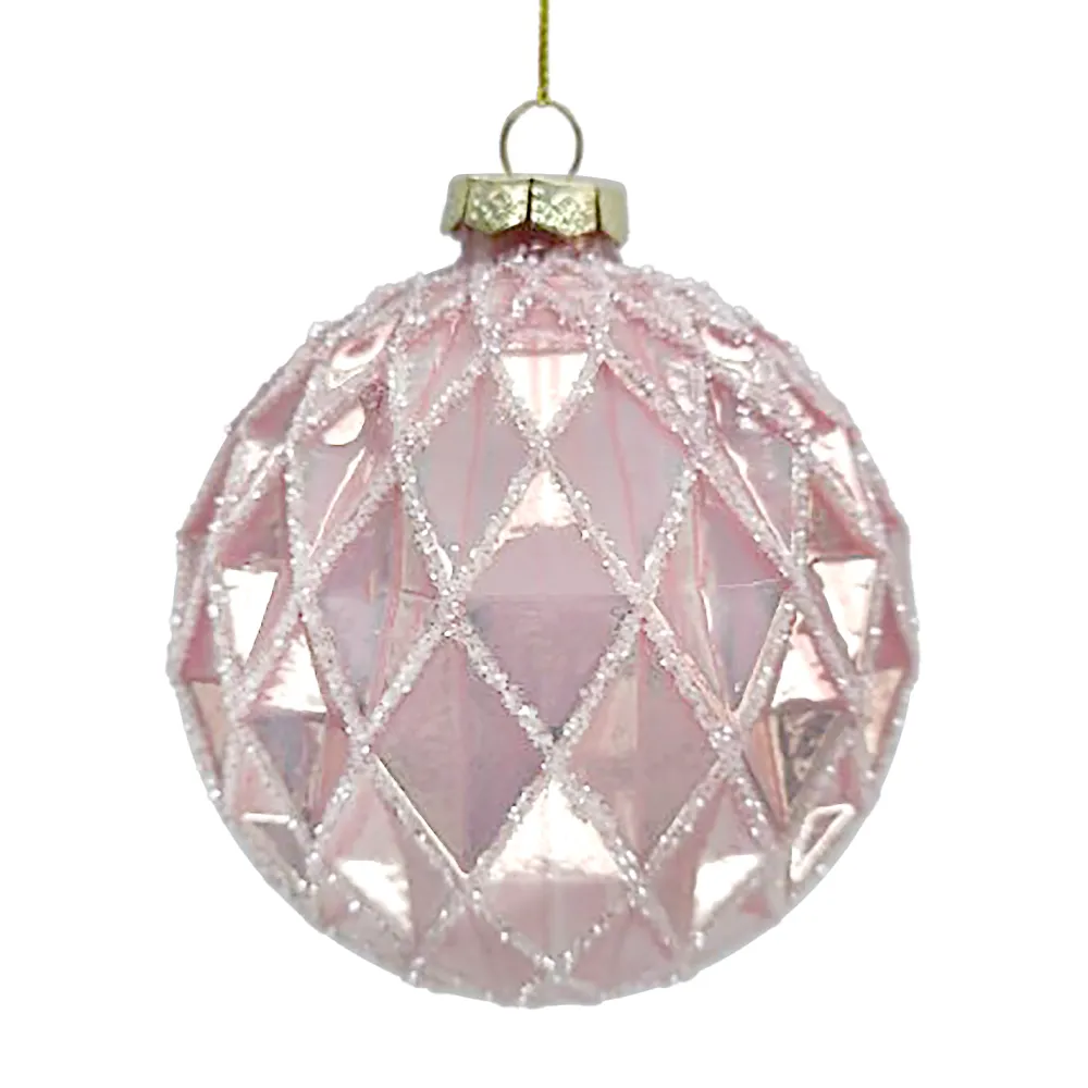 Outlet Christmas Forever ORN GLASS BALL 4″ PINK DIAMOND W/ ICE GLITTER
