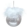 Hot Christmas Forever ORN GLASS BALL 3″ PINK FROSTED WITH FEATHERS