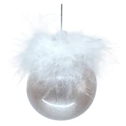 Hot Christmas Forever ORN GLASS BALL 3″ PINK FROSTED WITH FEATHERS